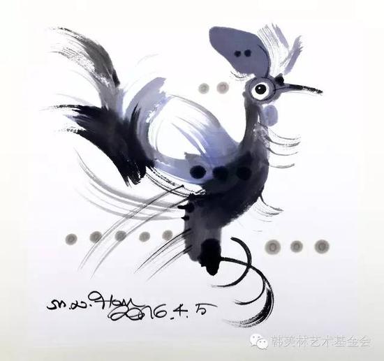 韩美林最新创作的水墨鸡作品图2