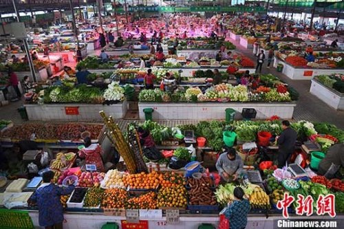 资料图：市民购新鲜蔬菜。 <a target='_blank' href='http://chinanews/'>中新社</a>记者 胡雁 摄