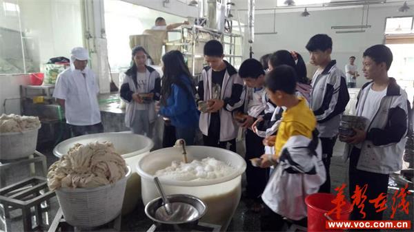 学生在听取车间师傅讲解豆腐的生产过程.jpg