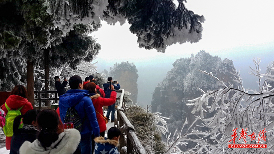 游客冬季到武陵源赏黄石寨峰林雪景（吴勇兵摄）.jpg
